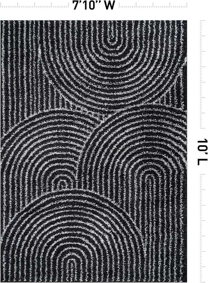Rugshop Circles Arch Shag Area Rug Anthracite Dark Gray 7' 10" x 10' Perfect for Large Living Rooms, Dining Areas, or Master Bedrooms