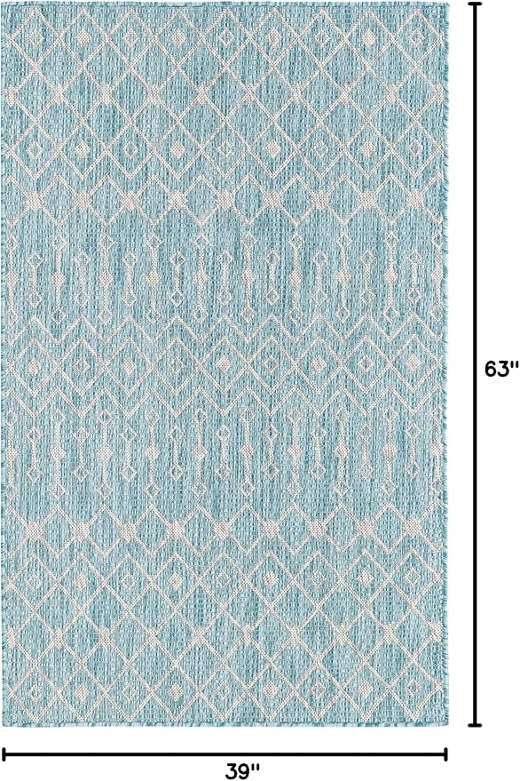 Unique Loom Outdoor Trellis Collection Area Rug - Tribal Trellis (3' 3" x 5' 3" Rectangle, Aqua/ Ivory)