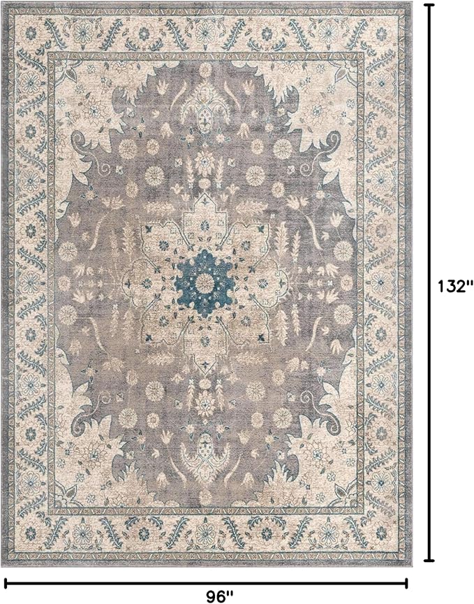 Unique Loom Salzburg Collection Classic Traditional Design Oriental Inspired Border Area Rug (8' 0 x 11' 0 Rectangular, Gray/Beige)
