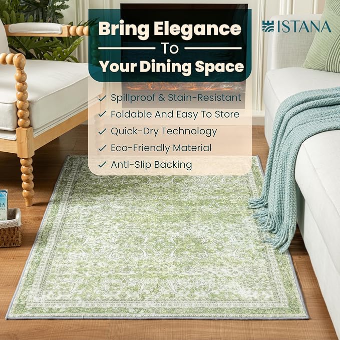 Istana 3x5 Area Rug - Light Green Modern Rugs for Living Room 3x5 - Foldable Rugs for Bedroom/Living Room Rug - Stain Resistant Washable Rug - Eco-Friendly Small Area Rugs