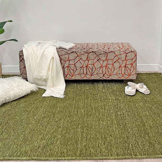 Alfa Rich 7x10 Green Washable Area Rugs for Living Room Bedroom Kitchen Cotton Decor Solid Rug