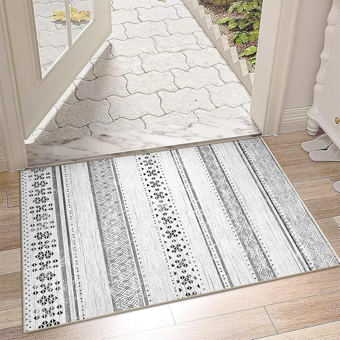 BESTSWEETIE 2x3 Area Rugs for Living Room Washable Moroccan Farmhouse Neutral Geometric Low Pile Non-Slip Soft Print Pattern Rug for Bedroom Kitchen Dining Room Entryway Grey/Black/Navy