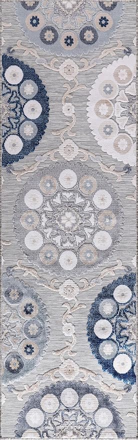 CAMILSON Runner Outdoor Rugs Oriental Retro Traditional Floral Medallion Area Rug 2x10 Non-Shedding Stain Resistant Indoor Carpet for Bathroom Hallway Kitchen Office (2 x 10 / Blue)