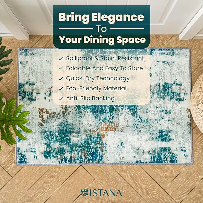 Istana 2x3 Area Rug - Green Rugs for Living Room 2x3 - Foldable Small Rugs for Bedroom - Stain Resistant Washable Rug Non Slip - Eco-Friendly Area Rugs Indoor - Easy to Clean Rug