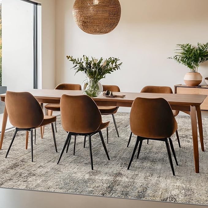 5x7 Earthy Rug for Living Room, Vintage Unique Area Rug for Bedroom Under Bed, Dining Room, Washable Non Slip Brown Gray Taupe Décor