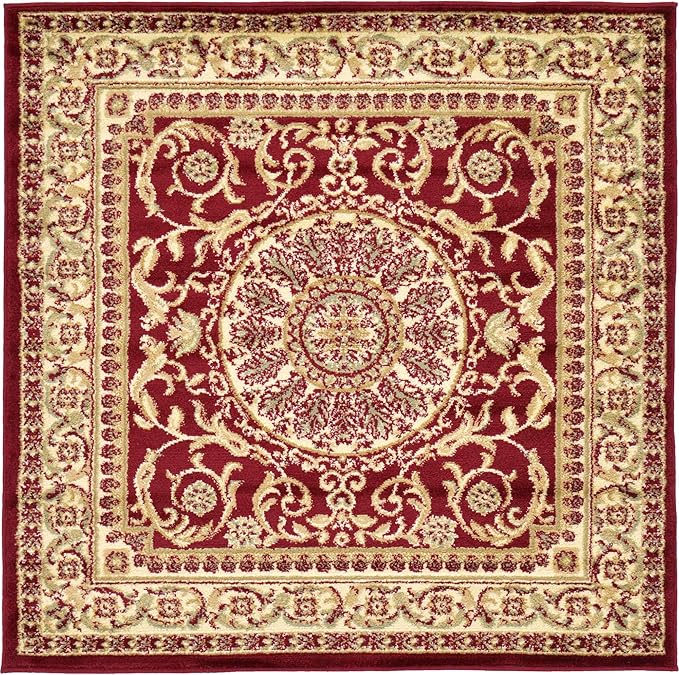 Unique Loom Versailles Collection Traditional Classic Medallion Floral Motif Area Rug (4' 0 x 4' 0 Square, Burgundy/ Ivory)