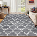 Lahome Moroccan Machine Washable Area Rugs - 5 x 7 Rugs for Living Room Non-Slip Lightweight Soft Carpet for Bedroom Throw Low-Pile Dining Room Rug, Grey Print Modern Rug for Office Kitchen Entryway