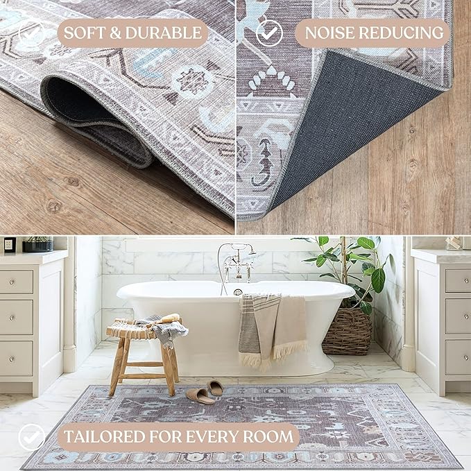 Brown Oushak Rug, Modern, Vintage, Turkish, Eclectic, Floral, Pastel, Washable, Extra Large Area Rugs for Living Room, Dining, Bedroom, Lounge, 9'x12'