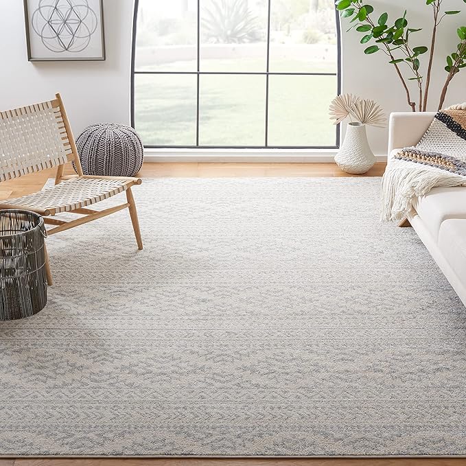 SAFAVIEH Tulum Collection Area Rug - 10' Square, Ivory & Light Grey, Moroccan Boho Tribal Design, Non-Shedding & Easy to Clean, Ideal for Living Room, Bedroom, Dining Space (TUL272G)