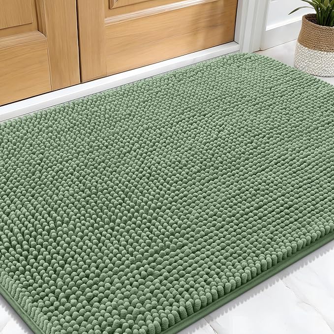 OLANLY Dog Door Mat for Muddy Paws 30x20, Absorbs Moisture and Dirt, Absorbent Non-Slip Washable Doormat, Quick Dry Chenille Mud Mat, Entry Indoor Entryway Carpet for Inside Floor, Olive Green