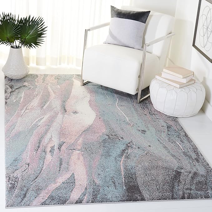 SAFAVIEH Glacier Collection Area Rug - 10' Square, Red & Green, Modern Abstract Design, Non-Shedding & Easy Care, Ideal for High Traffic Areas in Living Room, Bedroom (GLA126Q)