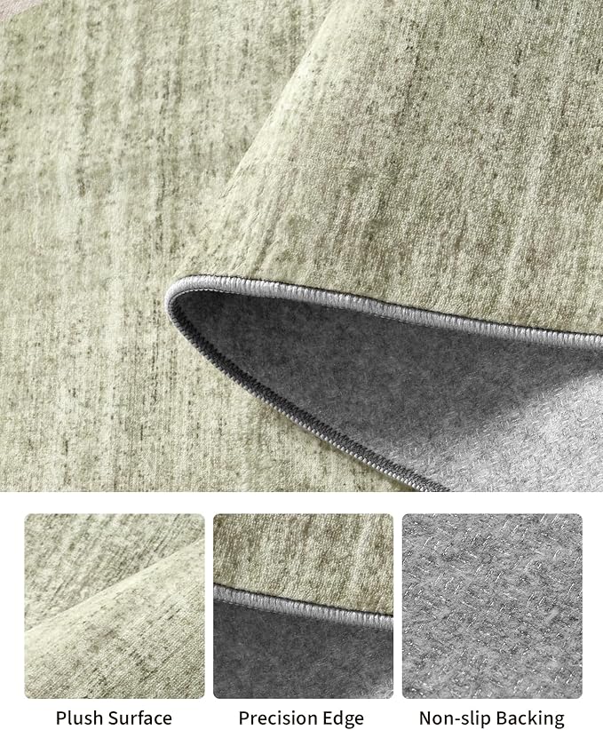Art&Tuft Washable Rugs 6x9, Low Pile Area Rugs for Living Room - Non Slip and Stain Resistant Soft Thin 6x9 Rug for Bedroom, Dining Room, Kitchen, Office, Green