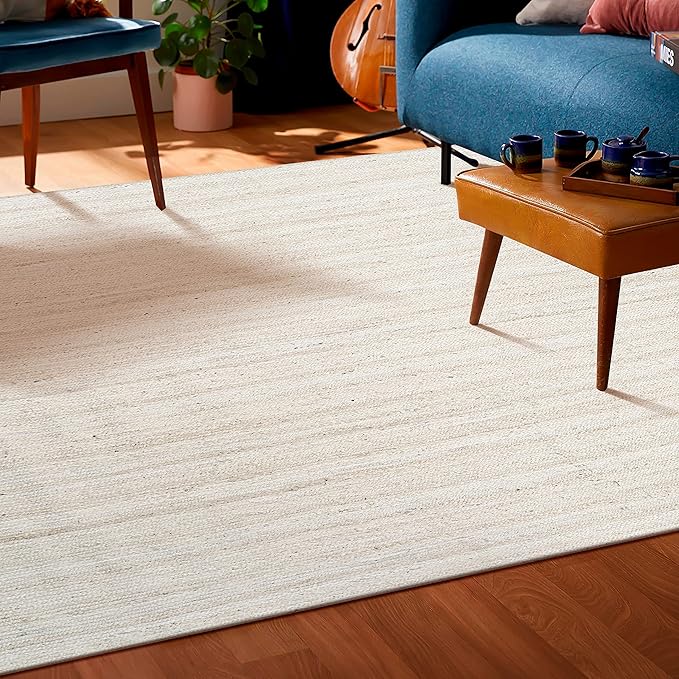 Hausattire Hand Woven Jute Braided Rug, 4'x6' – Off White, Reversible Boho Entry Area Rugs for Kitchen, Living Room I Farmhouse Indoor Outdoor Decorative Floor Rug, 48x72 Inches