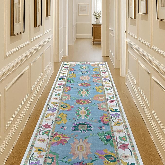 Fame Living Colorful Oushak Rug, Modern Rugs, Vintage, Turkish, Eclectic, Floral, Pastel, Washable, Small Throw, Accent Area Rug for Living Room, Bedroom, Kitchen, Bathroom, 2'5"x4'9"