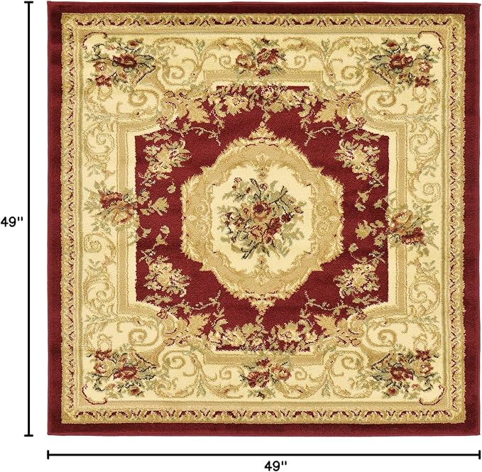 Unique Loom Versailles Collection Traditional Classic Floral Motif Area Rug (4' 0 x 4' 0 Square, Burgundy/ Ivory)