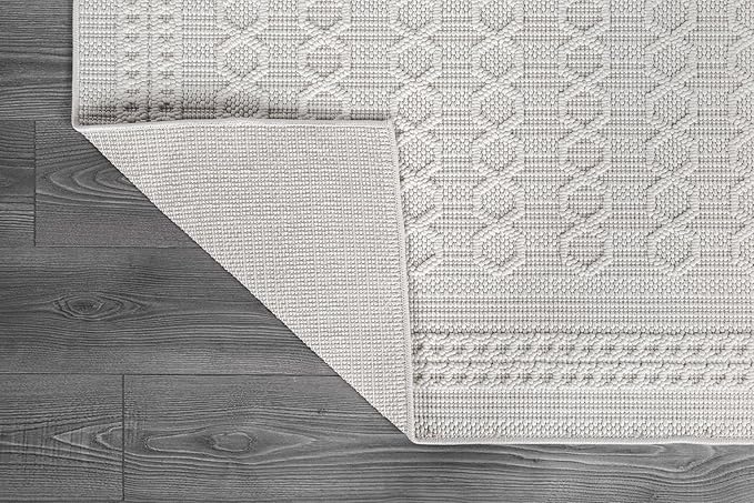 Micro Loop Indoor Rug White 6x9 Boho Geometric Neutral Area Rugs for Living Room Soft Luxury Modern Low and High Pile Durable Stain Resistant Non-Shedding Indoor Area Carpet 6 x 9
