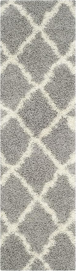 SAFAVIEH Dallas Shag Collection Runner Rug - 2'3" x 10', Grey & Ivory, Trellis Design, Non-Shedding & Easy Care, 1.5-inch Thick Ideal for High Traffic Areas in Living Room, Bedroom (SGD257G)