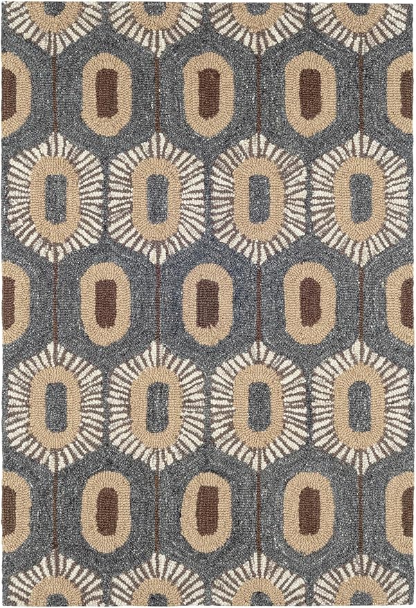Dash & Albert Stowe Hand Micro Hooked Wool Rug, 8.5 X 11.5 Feet, Blue/Browns Geometric Pattern