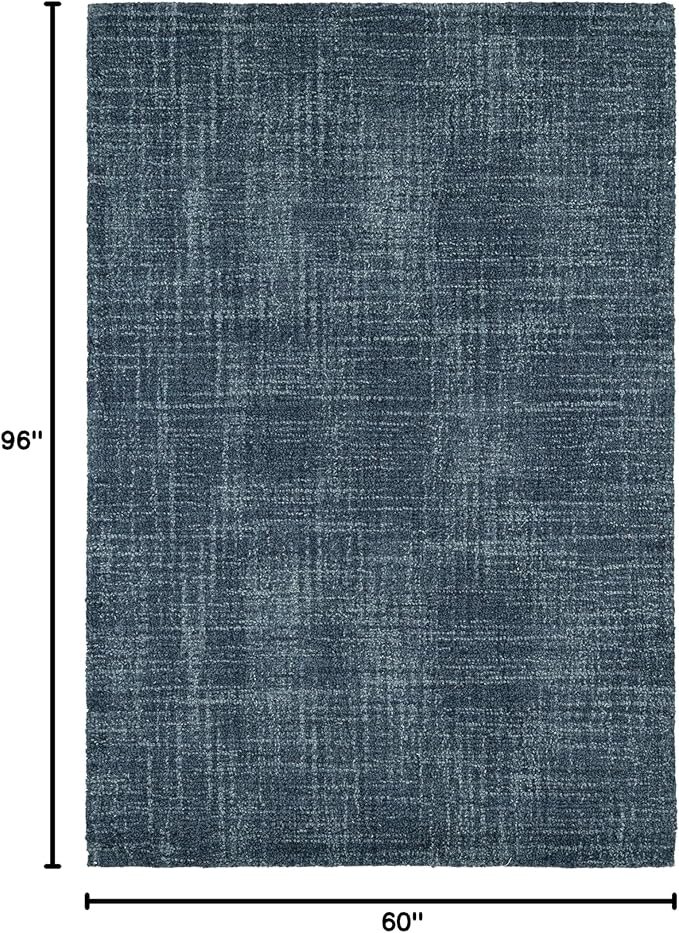 Dash and Albert Crosshatch Denim Hand Micro Hooked Wool Rug, 5 X 8 Feet, Blue Solid Pattern - Premium Luxury Hotel Quality Soft Breathable Hypoallergenic Machine Washable Easy Care All Season