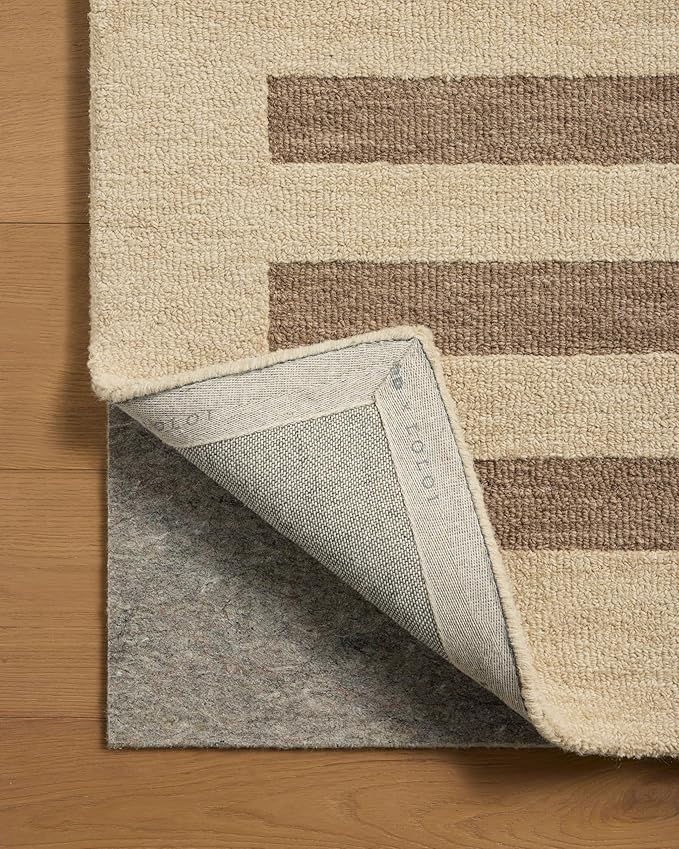 Loloi Leanne Ford Craven Collection CVN-05 Oatmeal/Bark 2'-6" x 7'-6" Runner Rug Striped, Patterned, Neutral, Hallway, Kitchen, Mudroom, and Bathroom