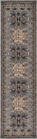 Unique Loom Taftan Collection Border Geometric Tribal Inspired Design Area Rug (2' 2 x 8' 2 Runner, Gray/ Black)