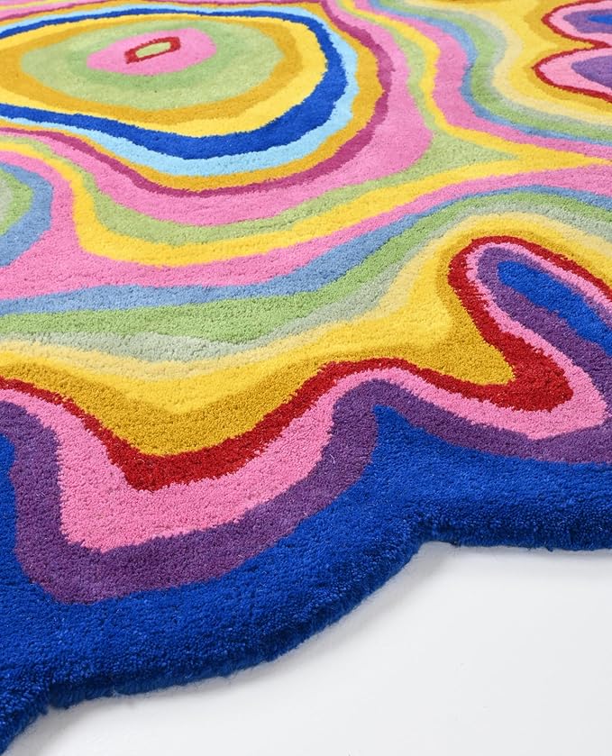 Irregular Shaped Handmade Wool Rug | Modern Colourful Stripe Premium Area Rug Perfect for Home Decor (IR-C, 3x3 ft)