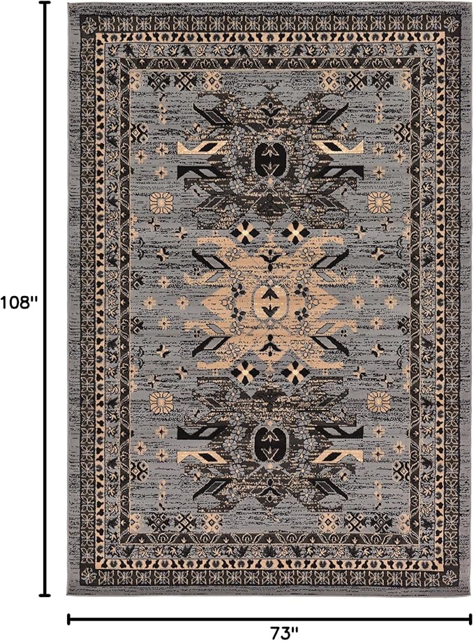 Unique Loom Taftan Collection Border Geometric Tribal Inspired Design Area Rug (6' 0 x 9' 0 Rectangular, Gray/ Black)