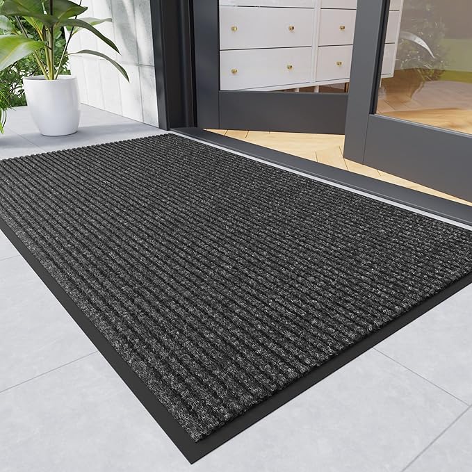 Front Door Mat, 4' x 8' Heavy Duty Indoor Outdoor Door Mat for Entryway, Commercial Door Mats Entrance, Low Profile Welcome Mats Non-Slip, Durable Rubber Backing Entry Mat for Patio, Home
