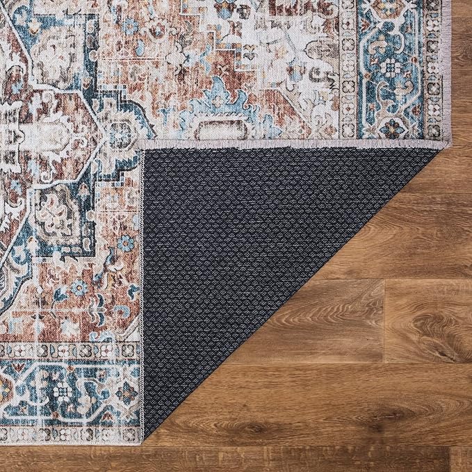 Bloom Rugs Caria Washable Non-Slip 8x10 Rug - Terracotta/Blue Traditional Area Rug for Living Room, Bedroom, Dining Room, and Kitchen - Exact Size: 7'8" x 10'
