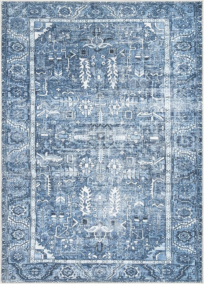 Bloom Rugs Washable Non-Slip 9' x 12' Rug - Blue Traditional Area Rug for Living Room, Bedroom, Dining Room, and Kitchen - Exact Size: 9' x 12'