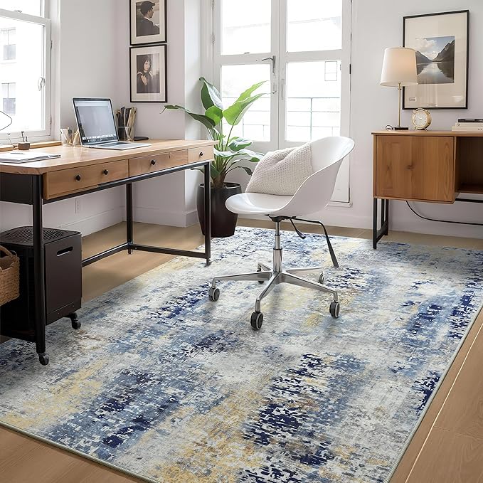 Ompaa Living Room Rug 5x8 Ultramarine Area Rug Machine Washable Boho Rug Non Slip Abstract Vintage Indoor Large Rugs for Bedroom, Classroom, College Dorm, Farmhouse, Dining Room, Kids Playroom