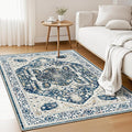 EnHomee 3x5 Washable Area Rugs for Bedroom, Boho Vintage Rugs, Foldable Area Rug for Dining Room, Non-Slip Soft Living Room Rug, Low Pile Large Carpet for Bathroom, Blue and White