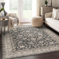 Well Woven Asha Rome Black 6' x 9' Area Rug - Oriental Floral Pattern, Easy Clean, Floor-Friendly Backing - for Living Room, Bedroom, and Dining Room