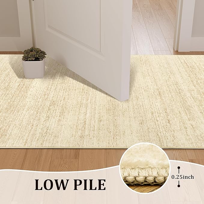 Art&Tuft Non-Slip Runner Rug - 2x8 Runner Rug Washable Low-Pile Rugs Runners, Soft Distressed Carpet Runner for Bedroom Bathroom Kitchen Laundry Living Room, Brown