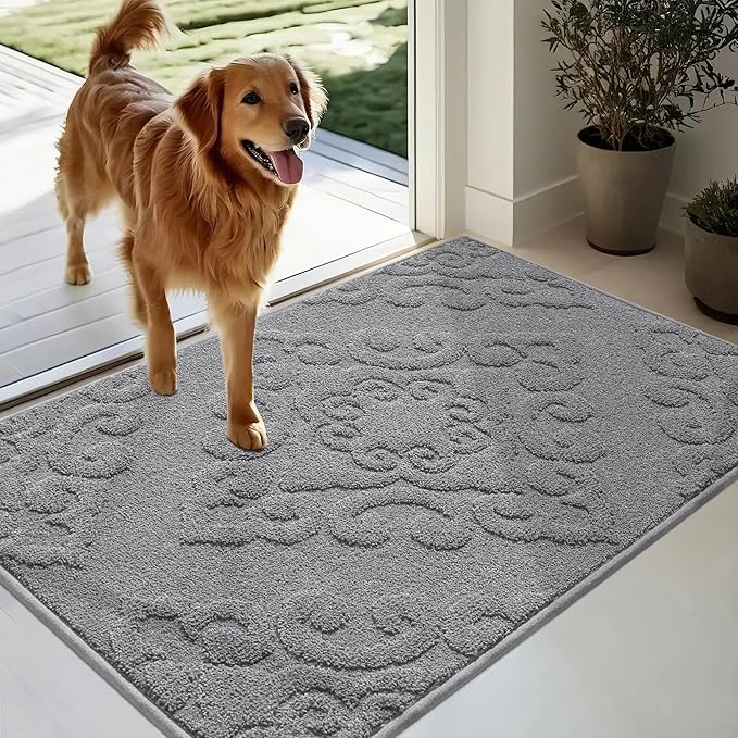 COSY HOMEER Door Mat 24”x36”,Absorbent Dirt Trapper Entryway Rugs,Non-Slip Welcome Mat,Washable Entry Rugs,Low Pile Doormat for Front Back Door,Wet Shoes & Paws,Grey
