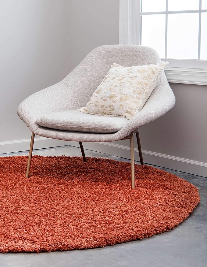 Unique Loom Solid Shag Collection Area Rug (6' 1" Round, Terracotta)