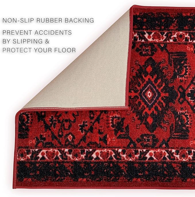 Custom Made Runner Rug Low Pile With Rubber Backing For Kitchen Foyer Hallway Entry Choose Your Length Size 31 Inch Wide Tribal Oriental Bokhara Torkaman Burgundy Color (2 feet x 31 Inch)