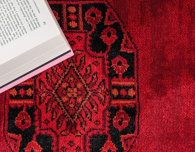 Unique Loom Tekke Collection Over-Dyed Saturated Traditional Torkaman Area Rug (8' 0 x 11' 0 Rectangular, Red/Black)