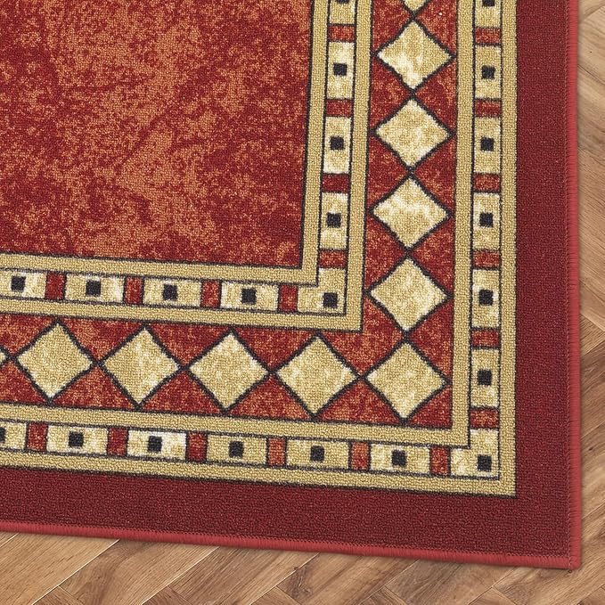 Antep Rugs Alfombras Modern Bordered 8x10 Non-Skid (Non-Slip) Low Profile Pile Rubber Backing Indoor Area Rugs (Maroon Beige, 7'10" x 10')
