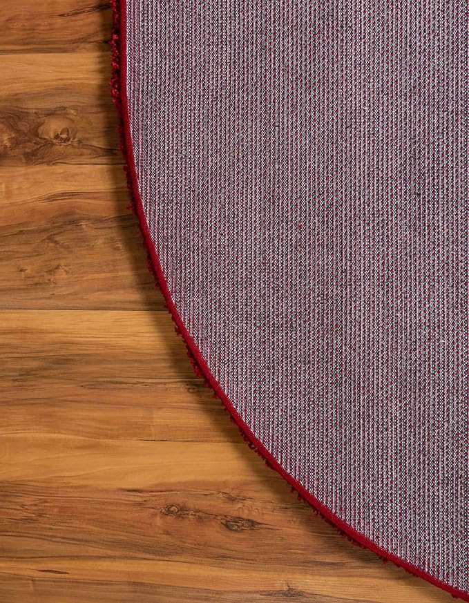 Unique Loom Solid Shag Collection Area Rug (6' 1" Round, Cherry Red)