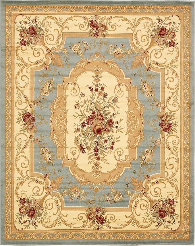 Rugs.com Chateau Collection Rug – 8' x 10' Light Blue Medium Rug Perfect for Living Rooms, Large Dining Rooms, Open Floorplans