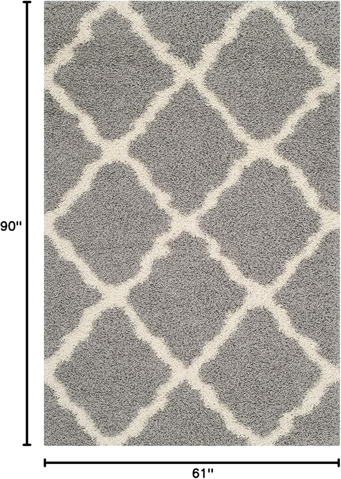 SAFAVIEH Dallas Shag Collection Area Rug - 5'1" x 7'6", Grey & Ivory, Trellis Design, Non-Shedding & Easy Care, 1.5-inch Thick Ideal for High Traffic Areas in Living Room, Bedroom (SGD257G)