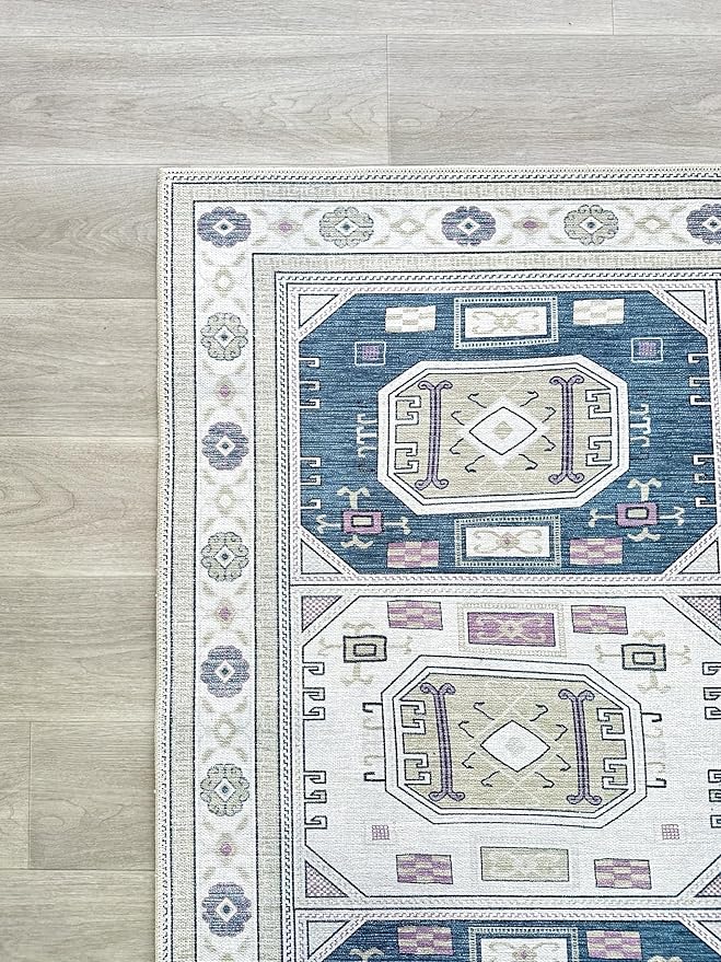 Fame Living Faded Oushak Rug, Turkish Vintage Floral Pastel Large Oversized Area Rugs for Living Room Dining Bedroom Kitchen Bathroom Nursery (848CrNv, 2'5" x 9'8")