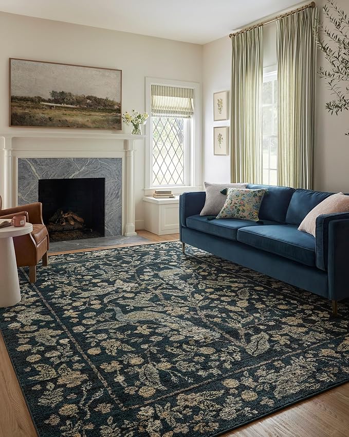 Loloi Rifle Paper Co. Laurel Collection LAU-05 Navy/Multi 6'-6" x 9'-2" Area Rug