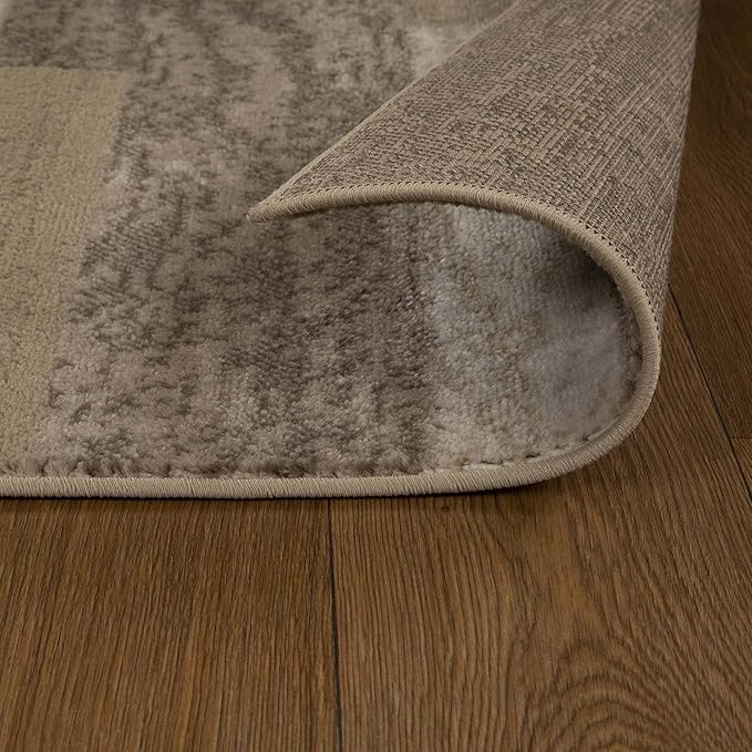 Superior Indoor Area Rug, Jute Backing, Plush Modern Rugs for Entryway, Kitchen Floors, Office Floor Cover, Color Block Rugs, Rockwood Collection, 7' x 9', Beige