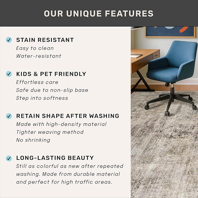 5x7 Earthy Rug for Living Room, Vintage Unique Area Rug for Bedroom Under Bed, Dining Room, Washable Non Slip Brown Gray Taupe Décor