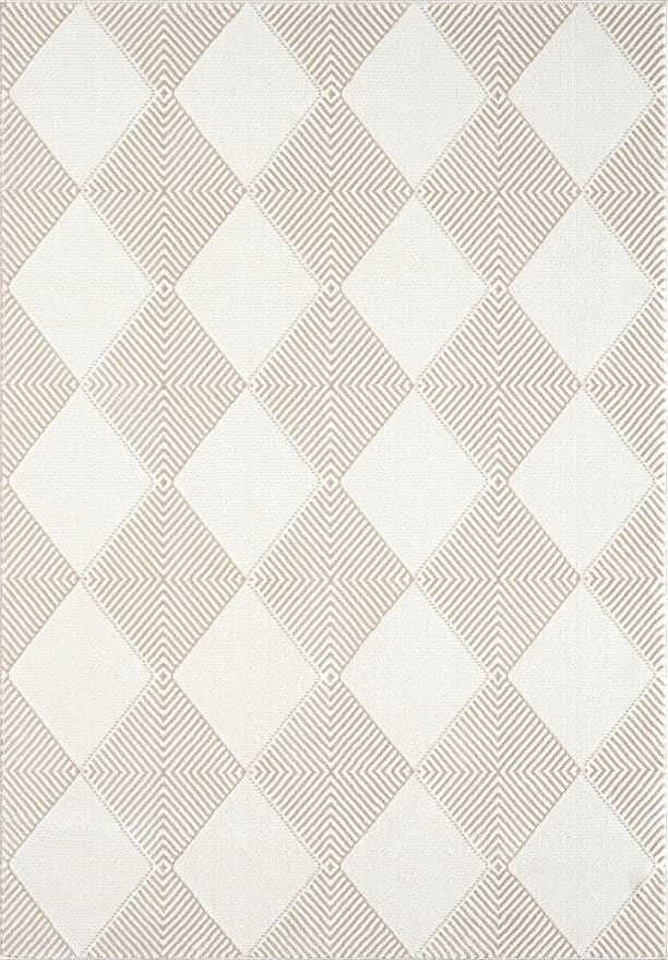 Abani Cream Area Rug for Living Room, Bedroom - Diamond Pattern - 6 x 9 - Durable & Easy to Clean