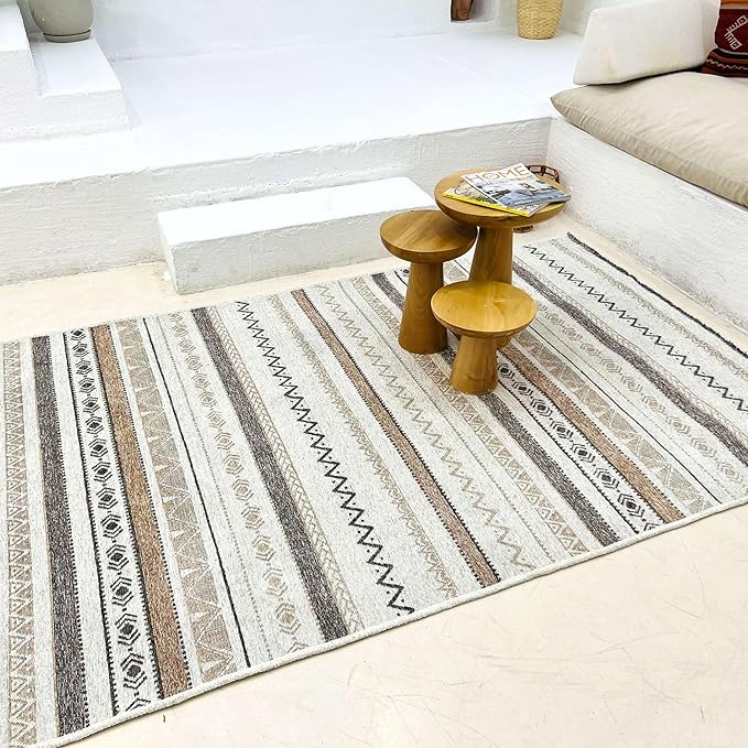 Alfa Rich 3x10 Beige Gray Washable Area Rugs for Living Room Hallway Kitchen Cotton Decor Runner