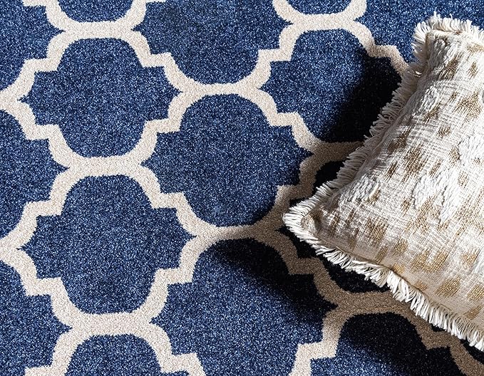 Rugs.com Lattice Collection Rug – 9' x 12' Dark Blue Medium Rug Perfect for Living Rooms, Large Dining Rooms, Open Floorplans