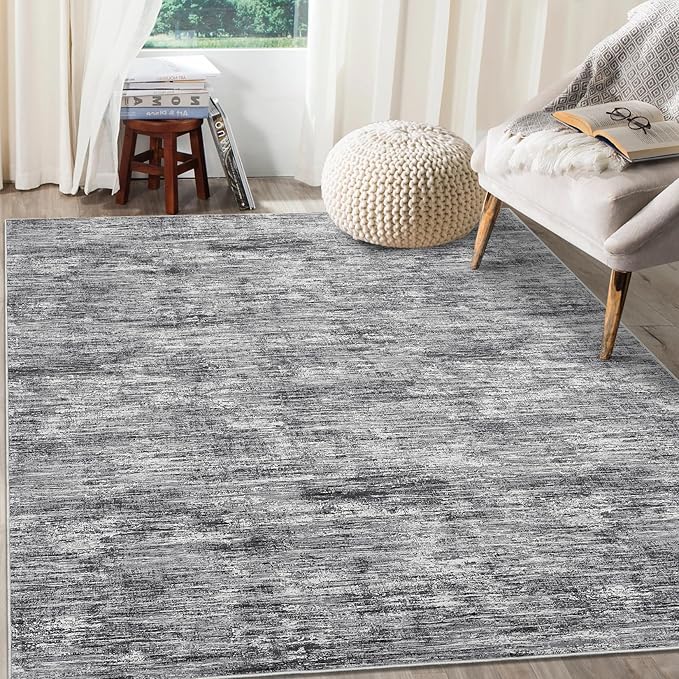 RUGSREAL Bedroom Area Rug 4x6 Modern Abstract Area Rug Stain Resistant Living Room Rug Contemporary Dining Room Rug Non-Slip Solid Rug Aesthetic Accent Floor Carpet for Kitchen Office, Ivory/Grey
